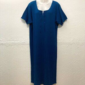 Vintage SOSTANZA Knit Pullover Long Dress Short Sleeve Y2K Navy Lettuce Hem 22W